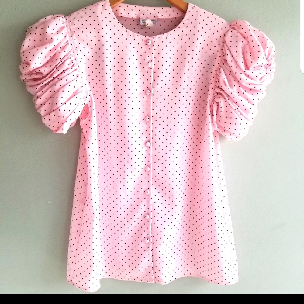 Vintage pink puff sleeve blouse